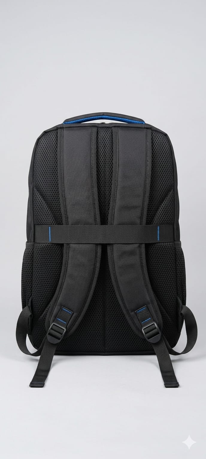 Black bag with blue accents on a white background