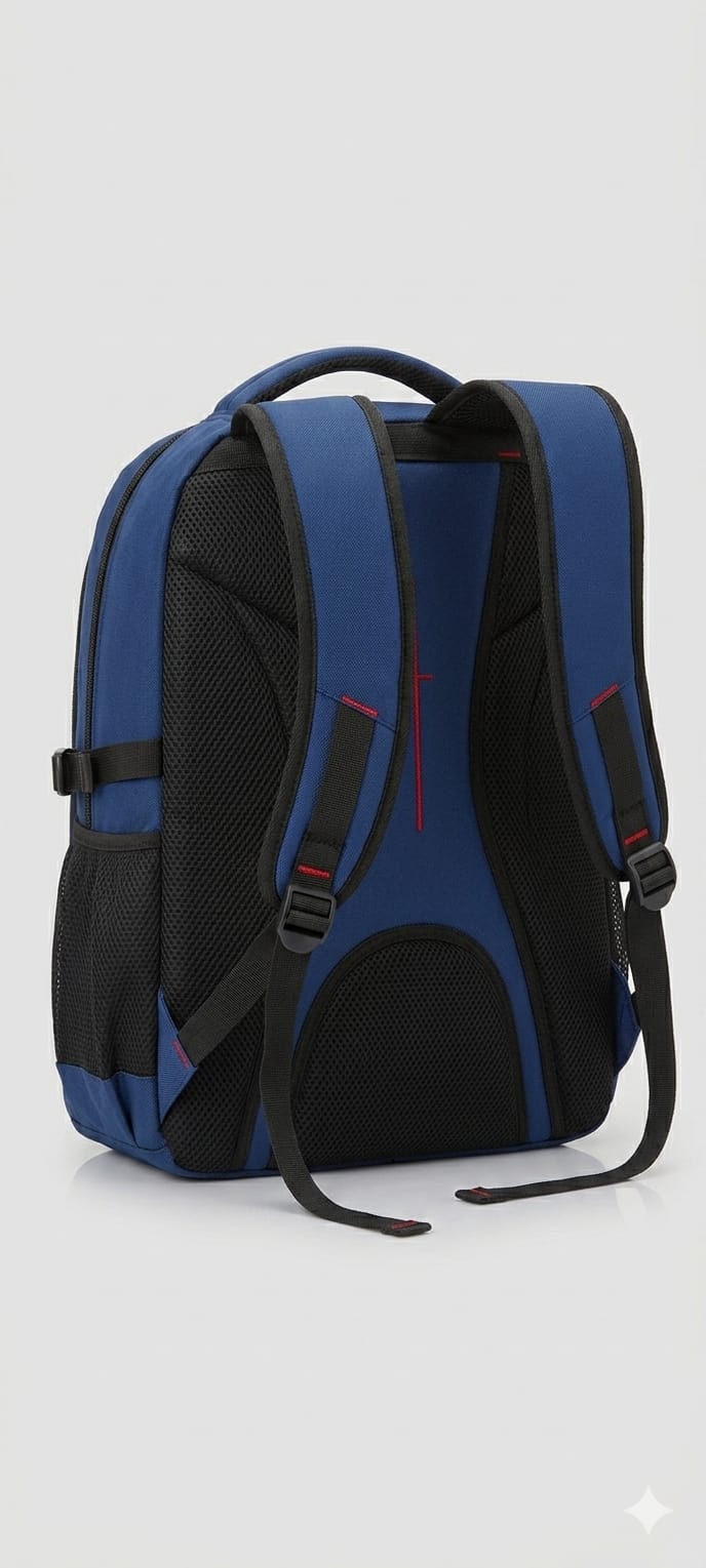 Blue and black backpack on a white background