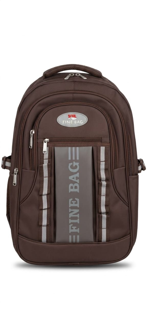 Brown backpack with visible brand logo on a white background