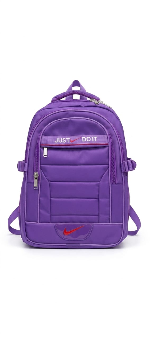 Purple backpack with Nike logo on a white background