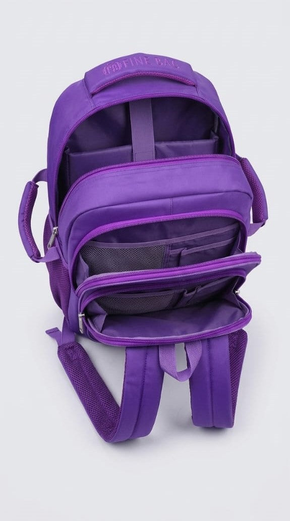 Purple backpack on a white background
