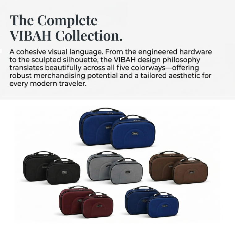 VIBAH collection of suitcases in various colors on a white background