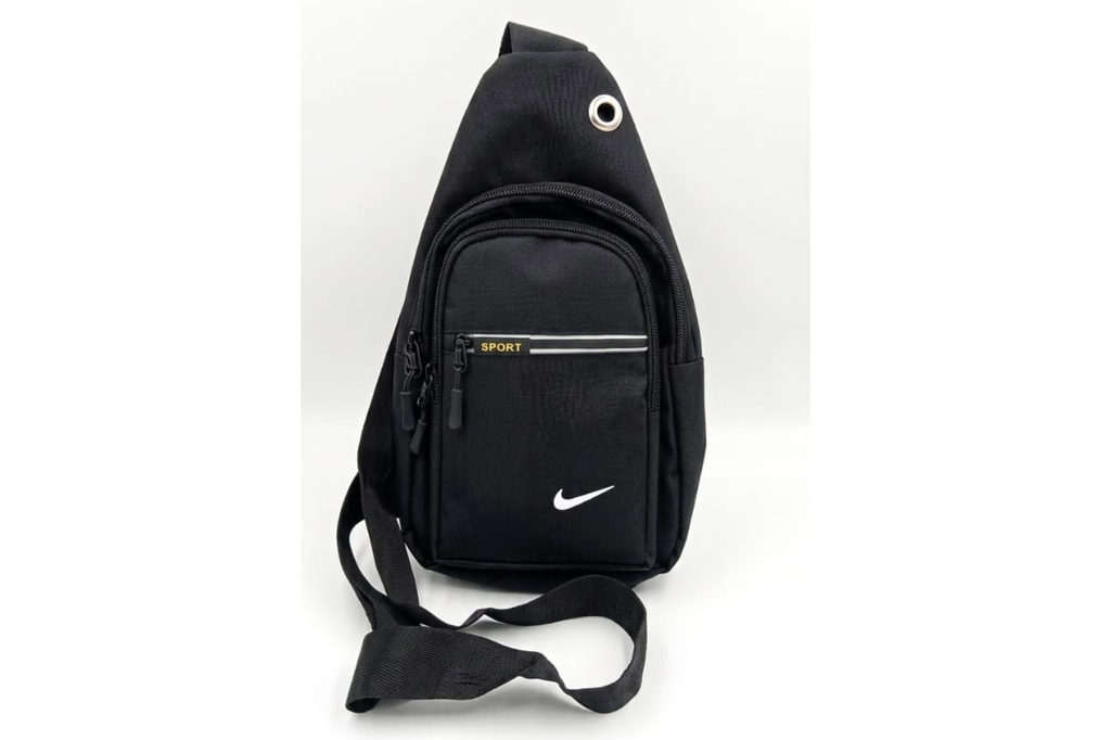 Black sling bag with Nike logo on a white background
