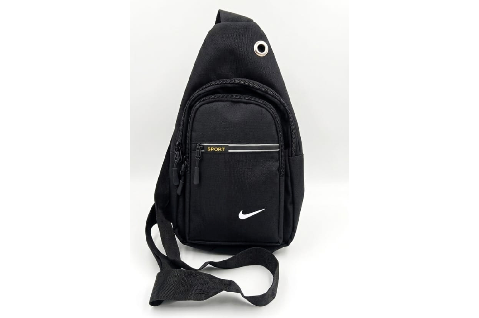 Black sling bag with Nike logo on a white background