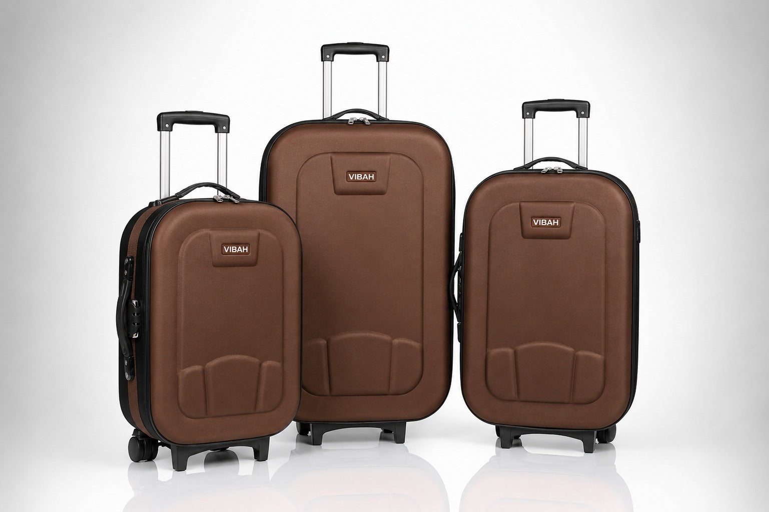 Set of three brown trollys with 'Vibrant' branding on a white background