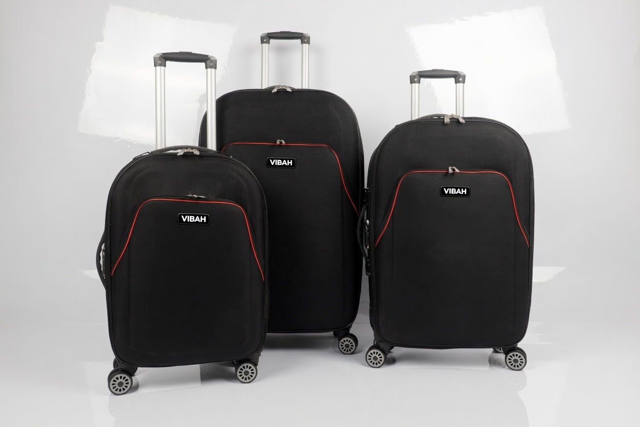 Three black trolley with red accents and 'Vibah' branding on a white background