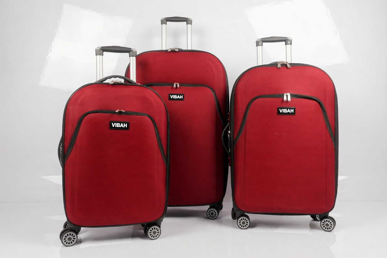 Three red trolley with 'Vibah' branding on a white background